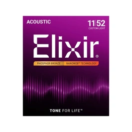 ELIXIR 16027 Χορδές Ακουστικής Κιθάρας Nanoweb Coating Phosphor Bronze .011-.052 Custom Light